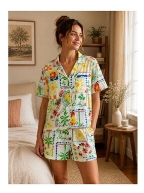 Cynthia Rowley Multicolor Floral Patchwork Short Pajama Set